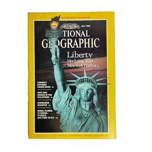 National Geographic Magazine Liberty Her Lamp Relit New York Harbor July 1986